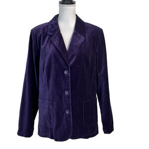 Denim & Co. Women's Blazer Jacket sz Large Purple Velvet Pockets Casual Career